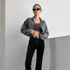 Benimeria-Drop Shoulder Crop Denim Jacket Designer  Streetwear