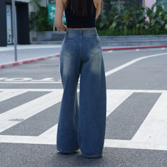 Benimeria-Womens Drawstring Waist Wide Leg Jeans