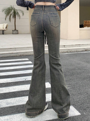 Benimeria-Womens High Waisted Flared Jeans Split Denim Pants