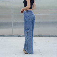 Benimeria-Womens Flip Pocket Loose Wide Leg Jeans