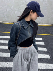 Benimeria-Designer Women_s Zipper Front Cropped Denim Jacket