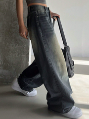 Benimeria-Womens Loose Fit Wide Leg Jeans Streetwear Denim Pant