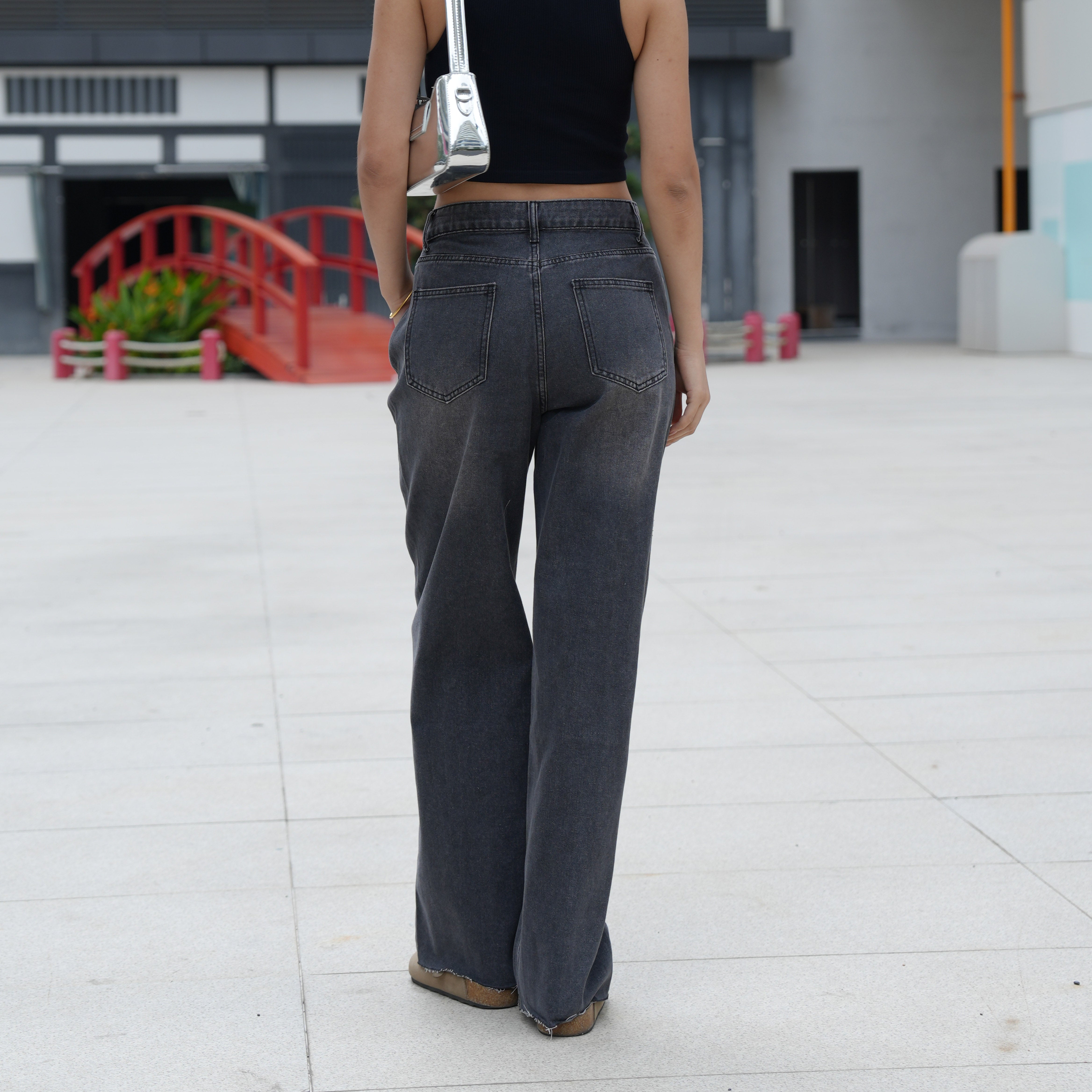 Benimeria-Womens High Wais Jeans twide leg Straight Streetwear Leg Denim Pants
