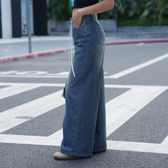 Benimeria-Womens Drawstring Waist Wide Leg Jeans