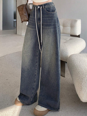 Benimeria-Womens Drawstring Waist Wide Leg Jeans