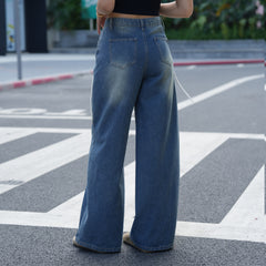 Benimeria-Womens Drawstring Waist Wide Leg Jeans