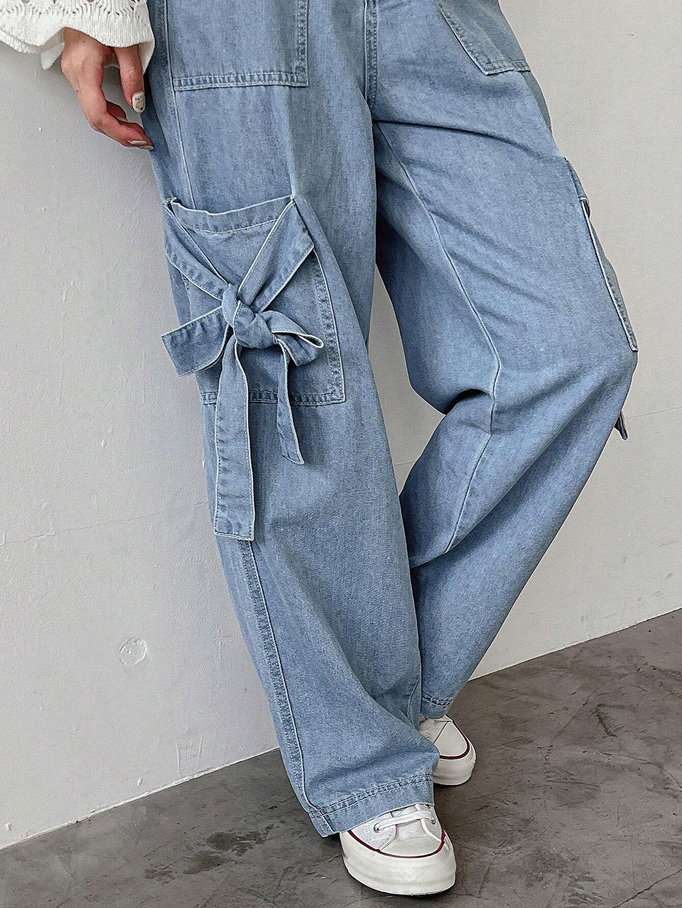 Benimeria-Womens Fashionable Cargo jeans Solid Color Loose Fit Denim Pant