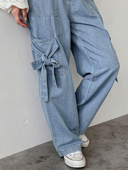 Benimeria-Womens Fashionable Cargo jeans Solid Color Loose Fit Denim Pant