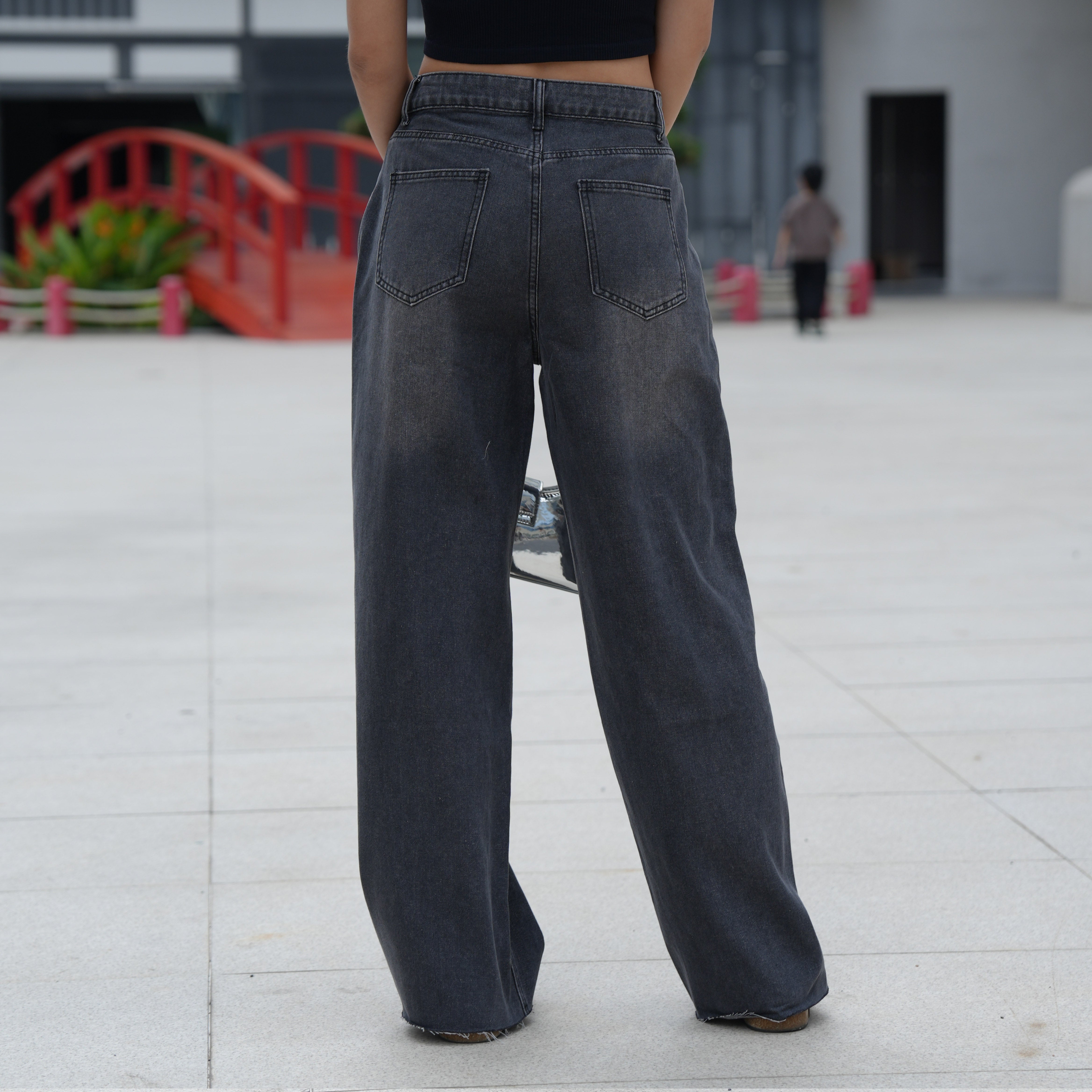 Benimeria-Womens High Wais Jeans twide leg Straight Streetwear Leg Denim Pants