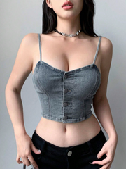 Benimeria-Designer Women Suntop Tight-Fitting Short Denim Camisole