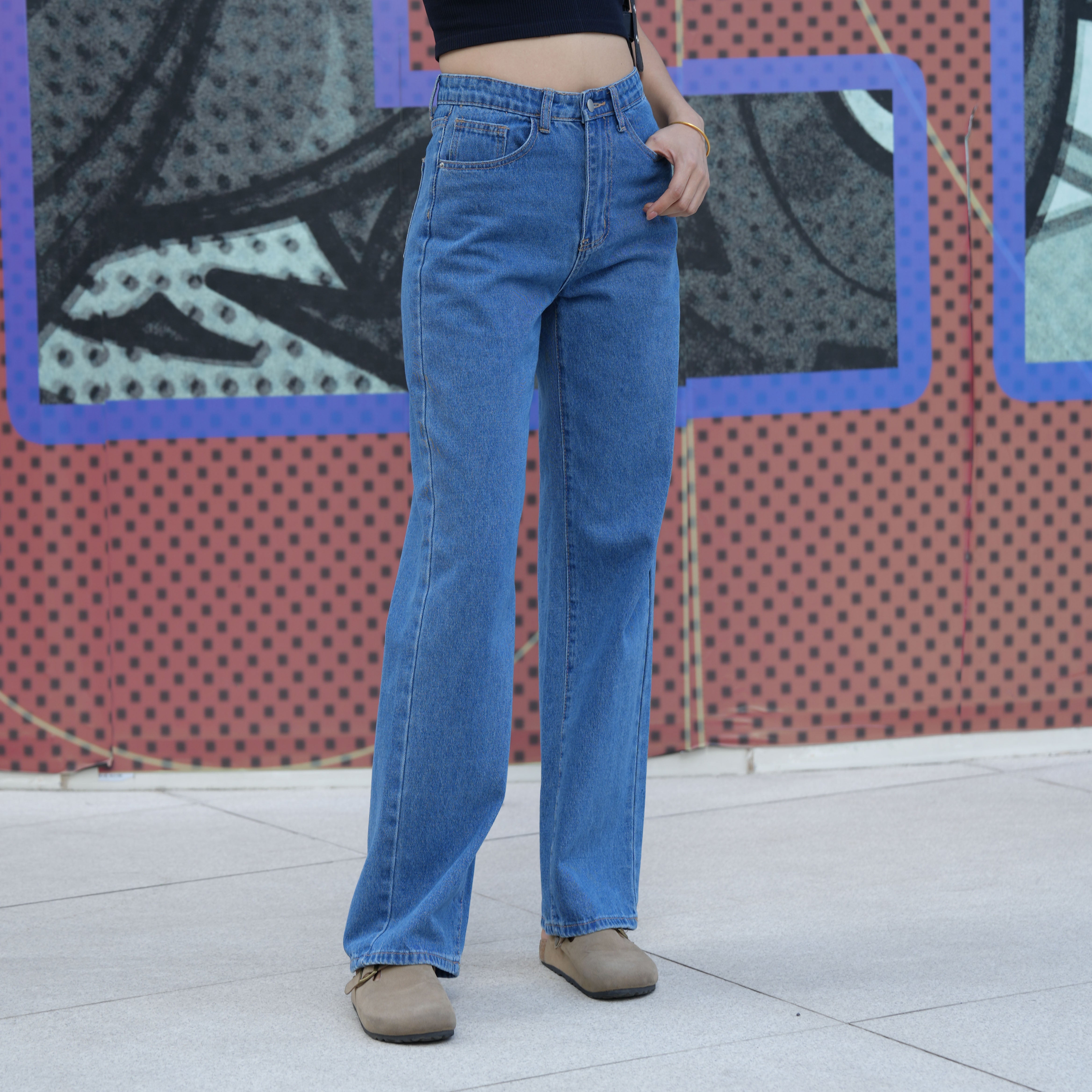 Benimeria-Womens Slant Pocket Boyfriend Jeans Street Denim Pants