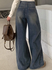 Benimeria-Womens Drawstring Waist Wide Leg Jeans