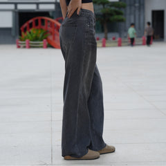 Benimeria-Womens High Wais Jeans twide leg Straight Streetwear Leg Denim Pants