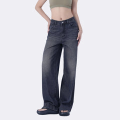 Benimeria-Women's High Waist Solid Wide Leg Jeans-Dark Grey