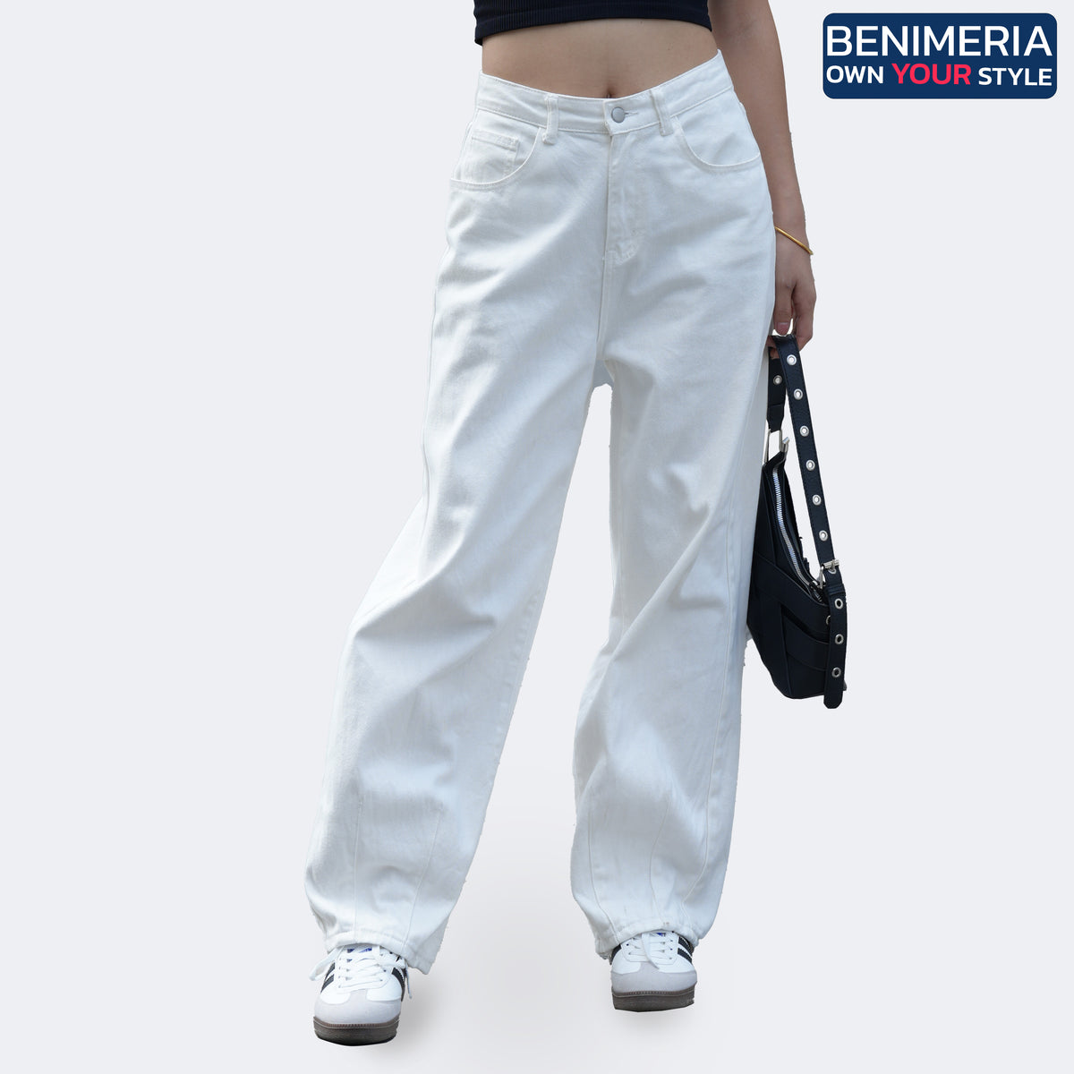 Benimeria-Solid Color Loose Harem Denim Pants