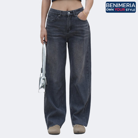 Benimeria-Womens High Wais Jeans twide leg Straight