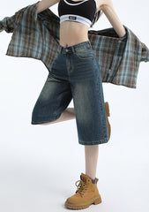 Benimeria-Vintage Hong Kong-style black denim cropped pants - relaxed straight-leg midi length, spring/summer women's fashion