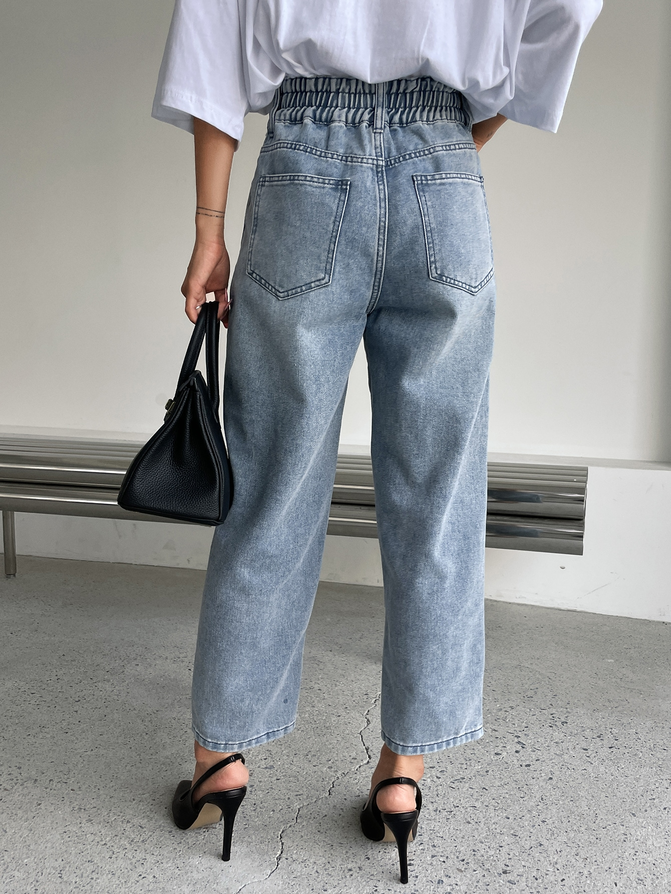 Benimeria-Woemn's High-waisted jeans forwomen Loose-fitting nine-point Harlan radish pants