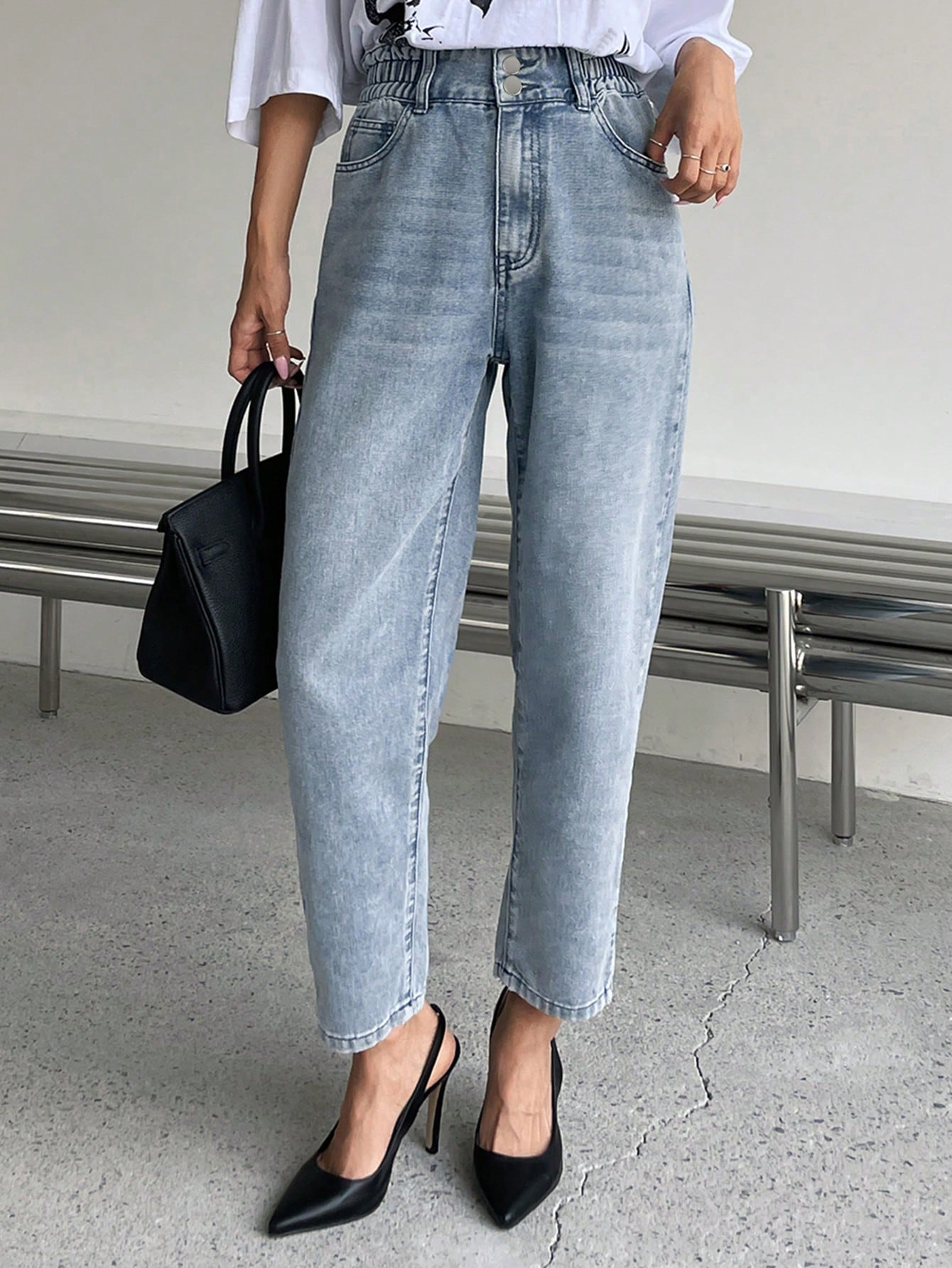 Benimeria-Woemn's High-waisted jeans forwomen Loose-fitting nine-point Harlan radish pants