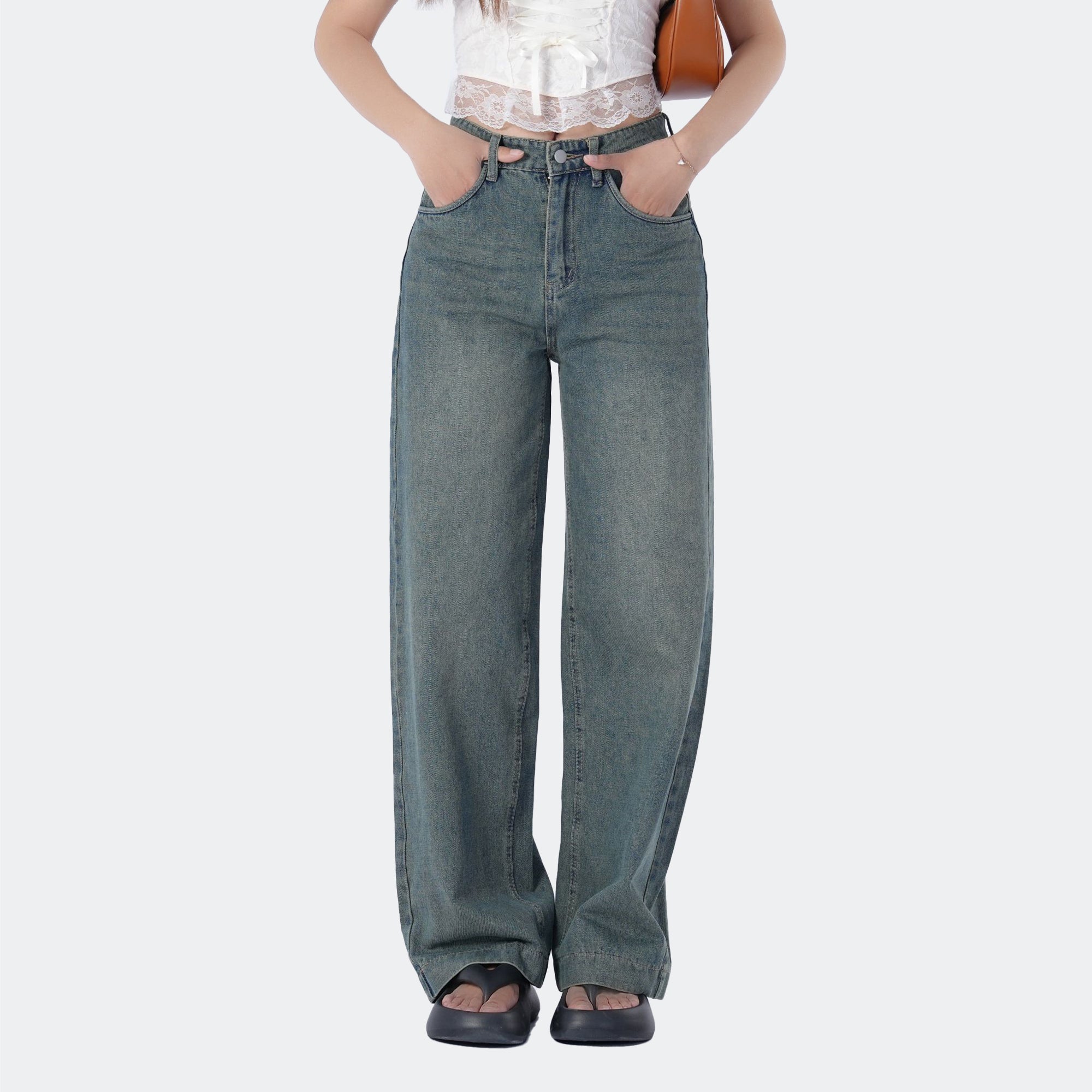 Benimeria-Women's Wide-leg jeans High-waisted skinny straight-leg pants