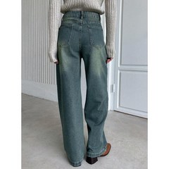 Benimeria-Womens High-Waisted Jeans Straight Leg Wide-leg Denim Pants