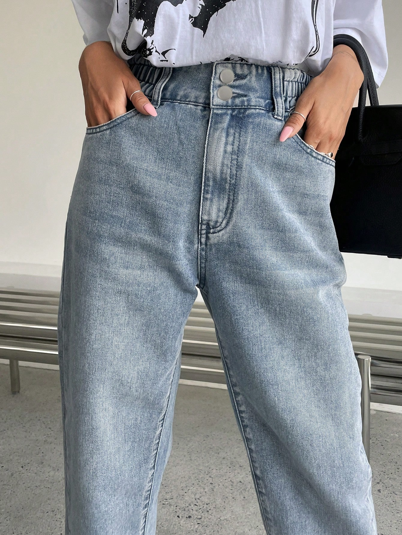 Benimeria-Woemn's High-waisted jeans forwomen Loose-fitting nine-point Harlan radish pants