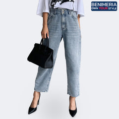 Benimeria-Woemn's High-waisted jeans forwomen Loose-fitting nine-point Harlan radish pants