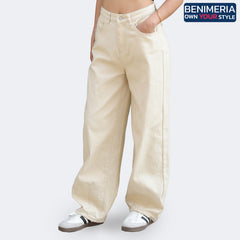 Benimeria-Womens High-waisted Wide-leg Denim Jeans