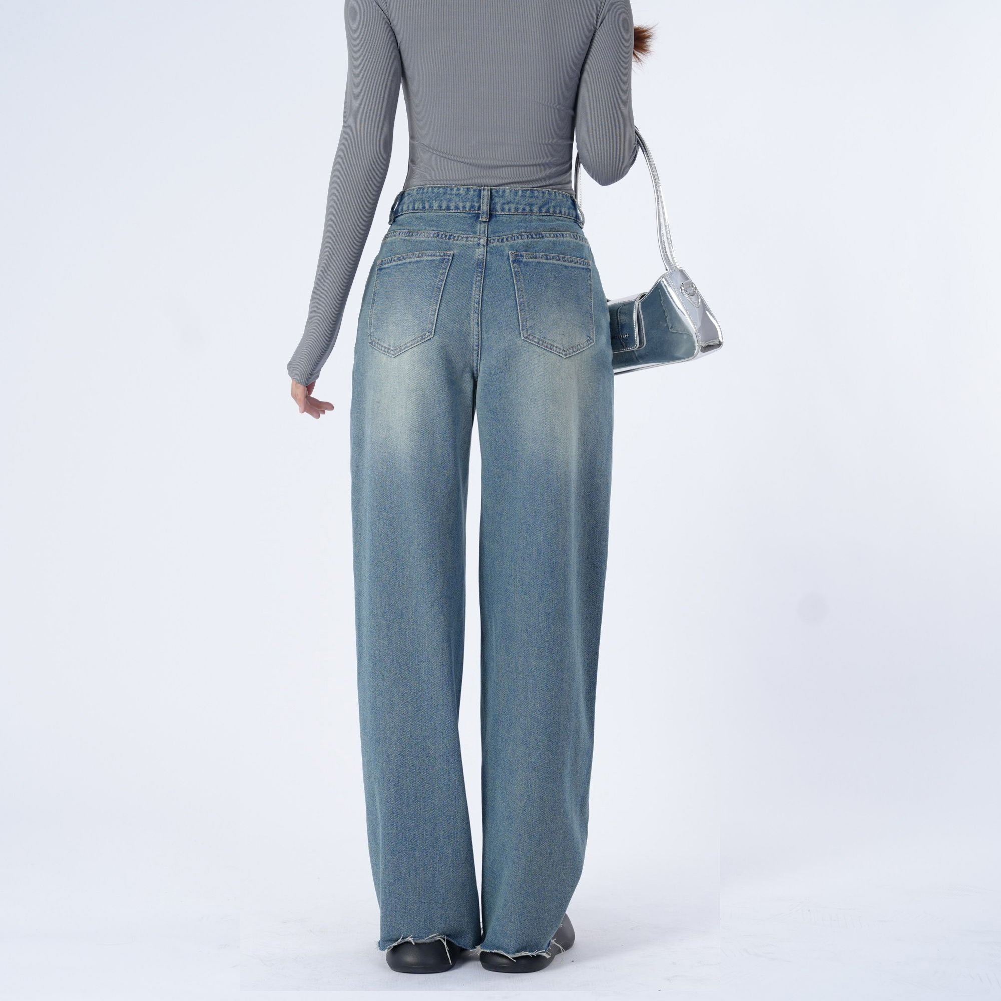 Benimeria-Women's High-waisted Wide-leg Jeans Straight-leg Denim Pants