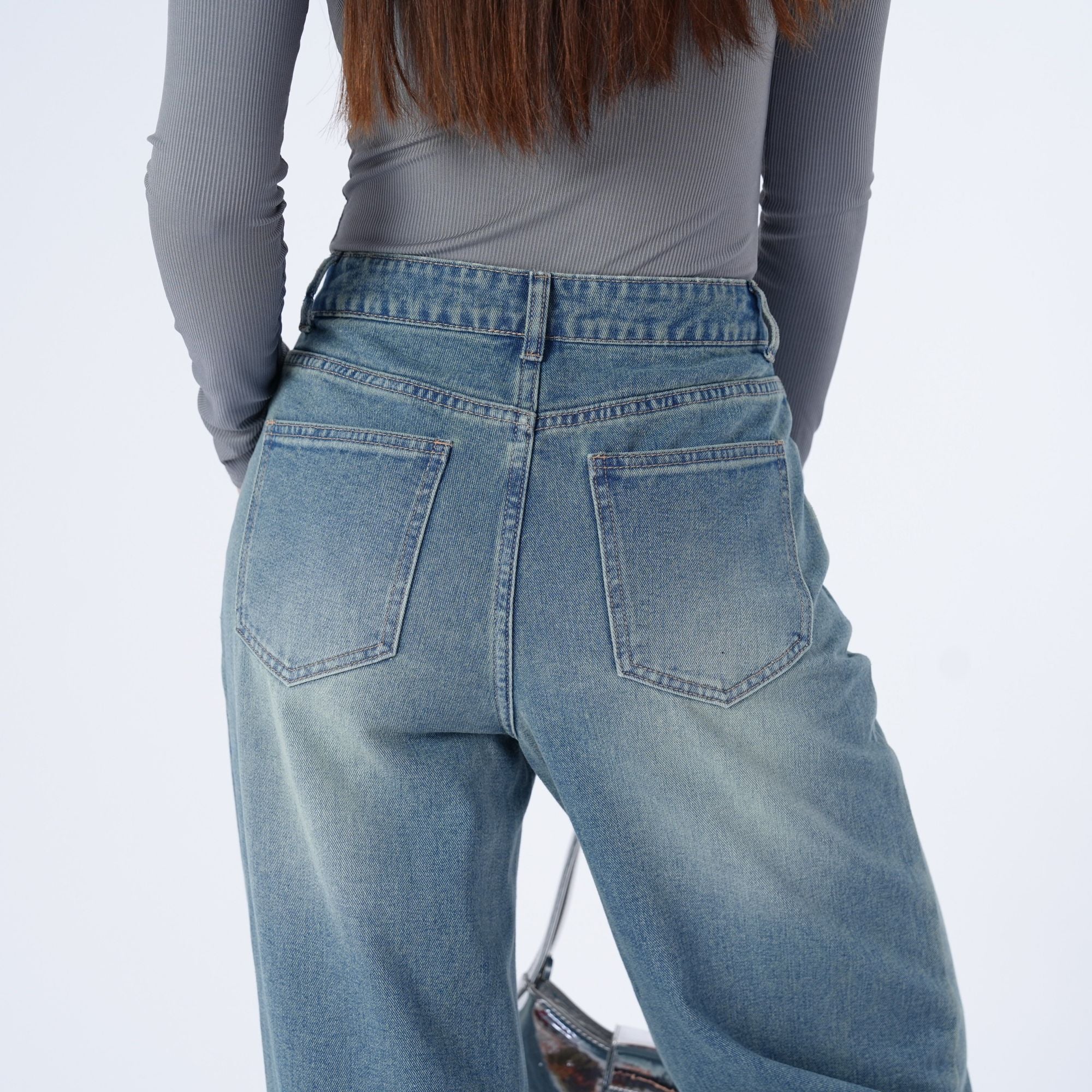 Benimeria-Women's High-waisted Wide-leg Jeans Straight-leg Denim Pants