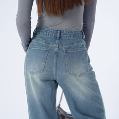 Benimeria-Women's High-waisted Wide-leg Jeans Straight-leg Denim Pants