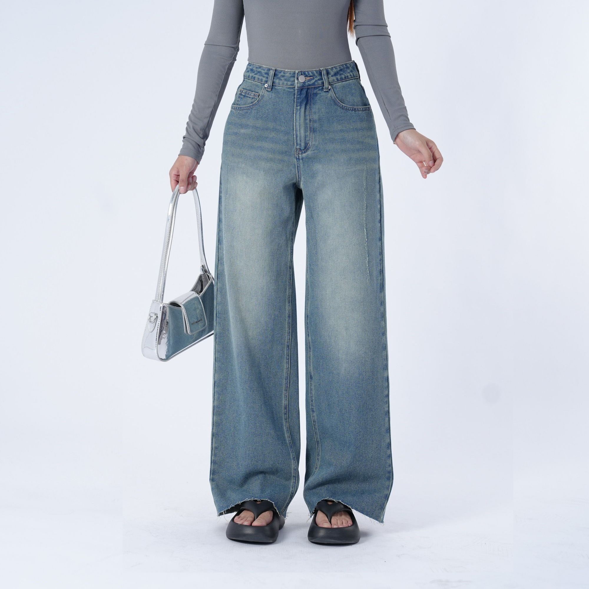 Benimeria-Women's High-waisted Wide-leg Jeans Straight-leg Denim Pants