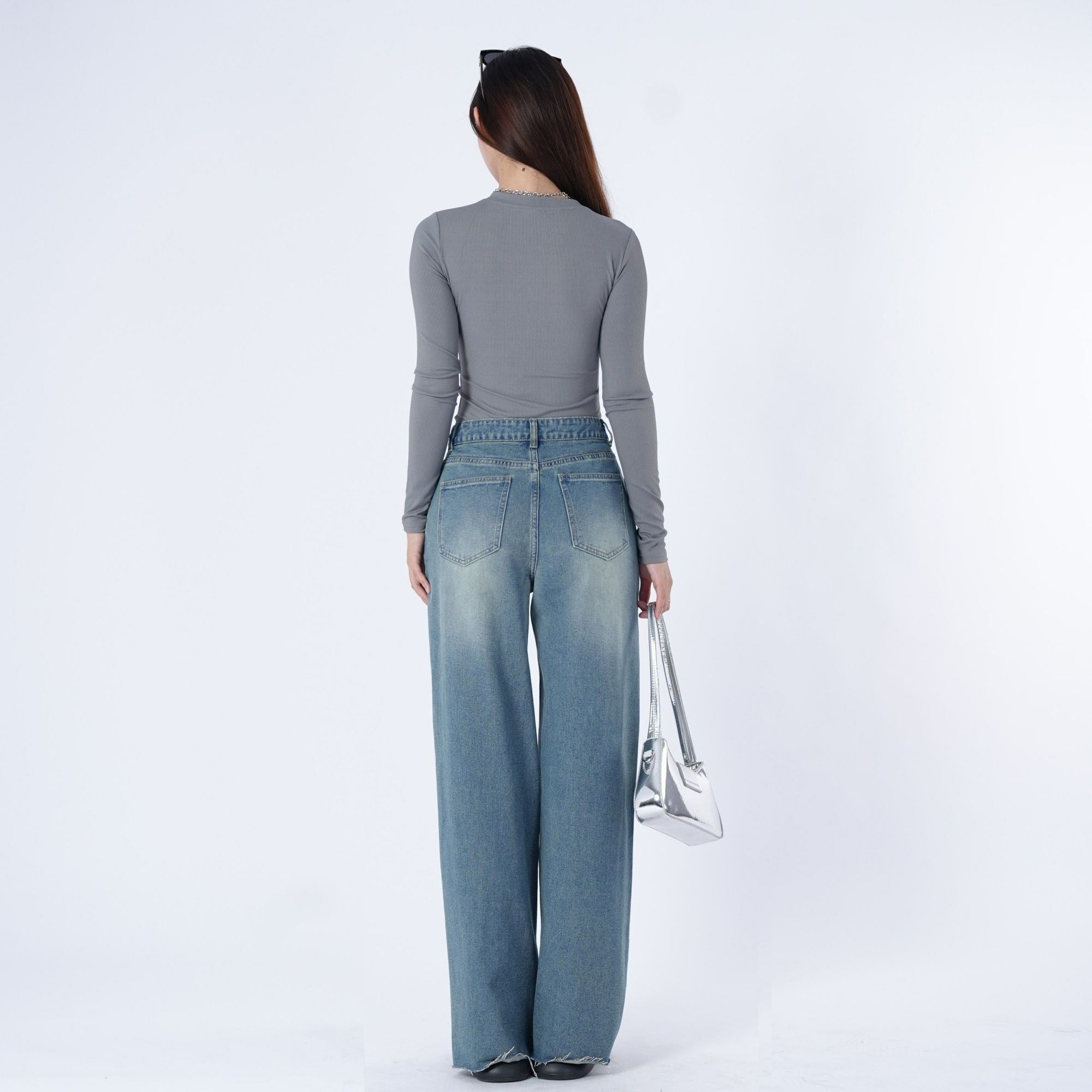 Benimeria-Women's High-waisted Wide-leg Jeans Straight-leg Denim Pants