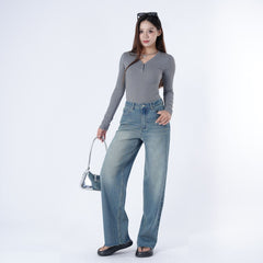 Benimeria-Women's High-waisted Wide-leg Jeans Straight-leg Denim Pants
