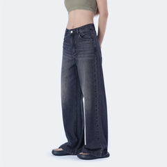 Benimeria-Women's High Waist Solid Wide Leg Jeans-Dark Grey