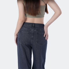 Benimeria-Women's High Waist Solid Wide Leg Jeans-Dark Grey