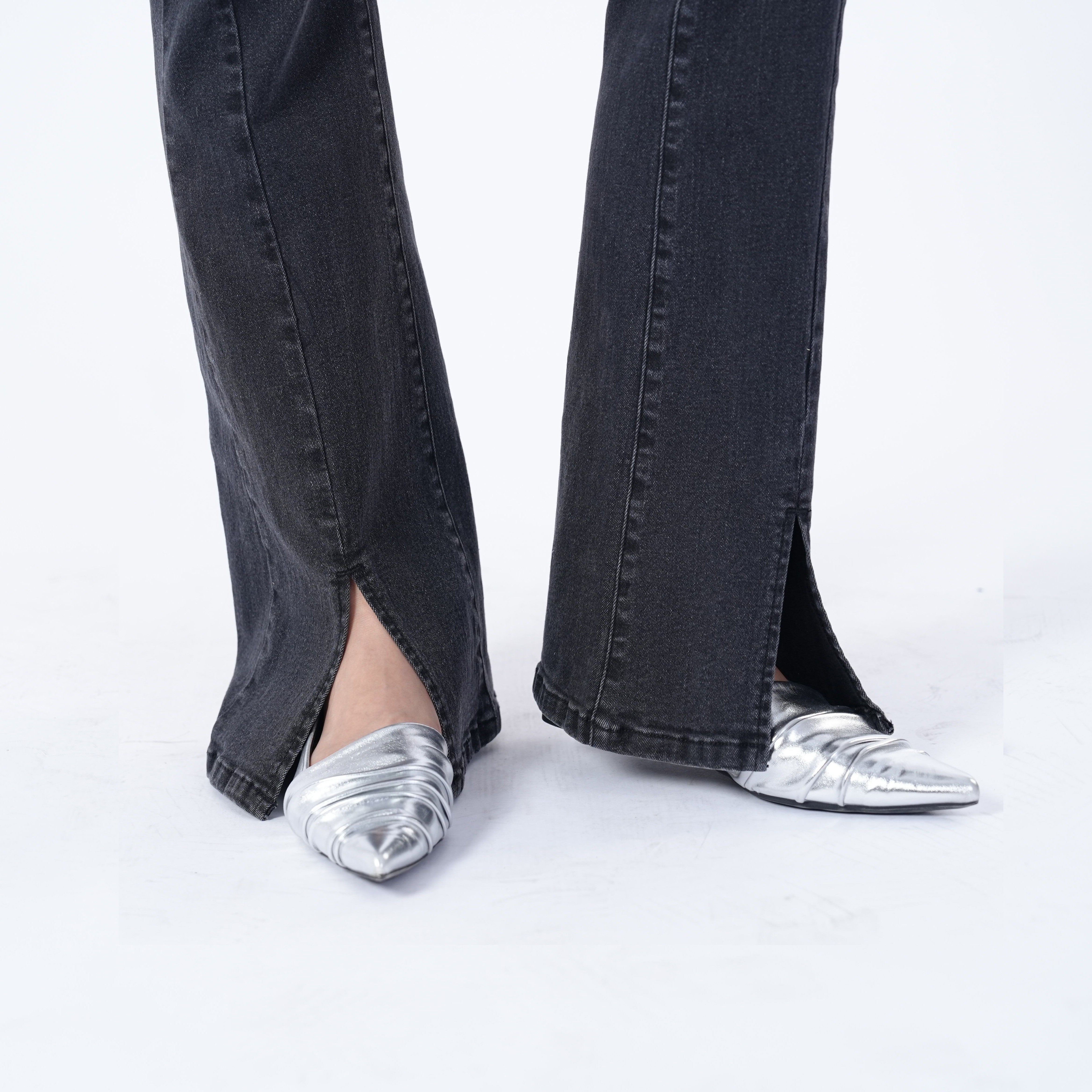 Benimeria-Women's High Waisted Flared Jeans Split Denim Pants