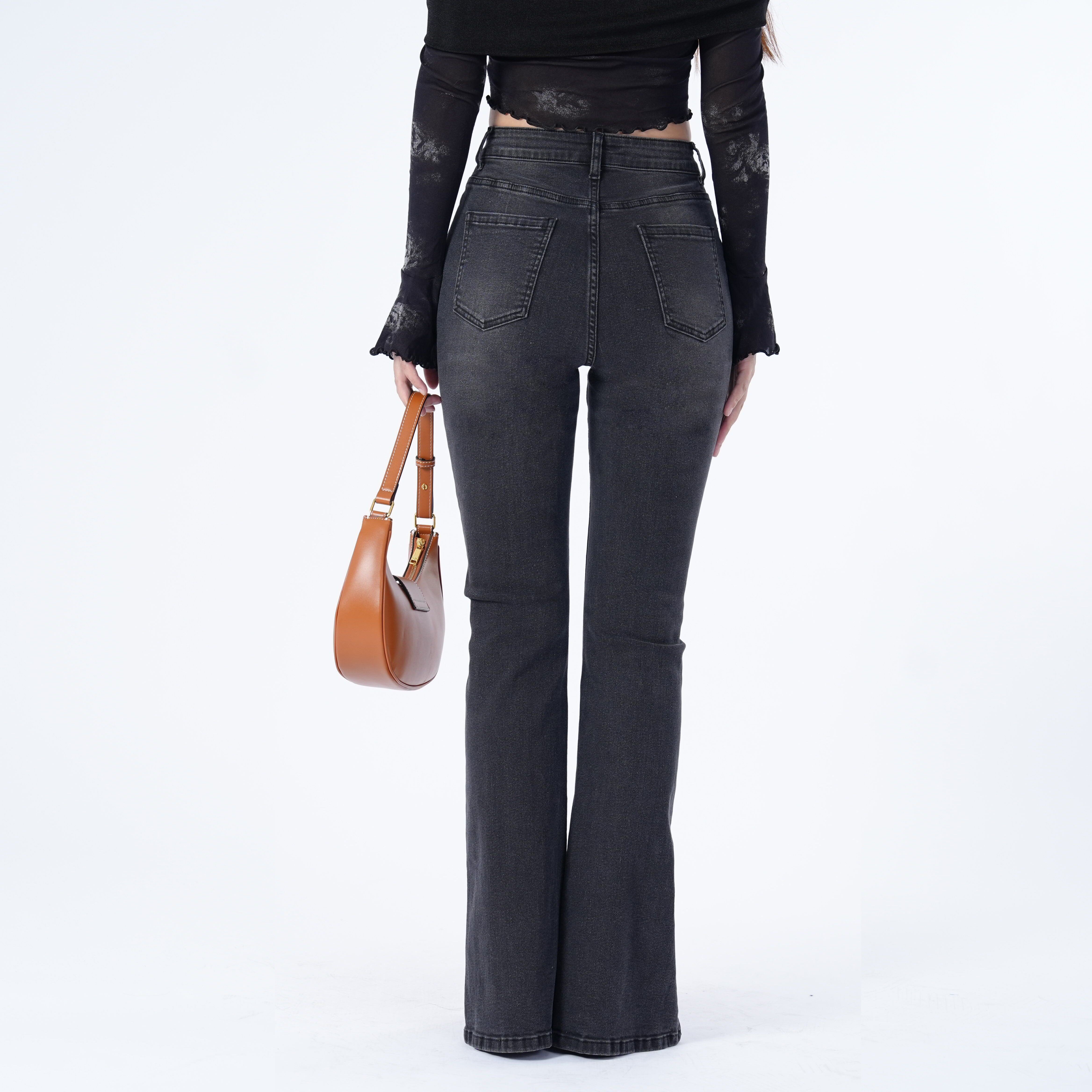 Benimeria-Women's High Waisted Flared Jeans Split Denim Pants