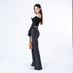Benimeria-Women's High Waisted Flared Jeans Split Denim Pants