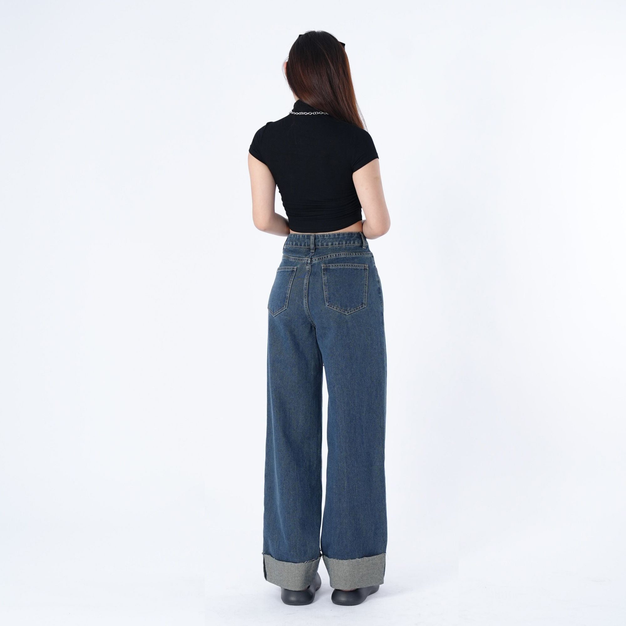 Benimeria-Women's High-waisted straight legjeans Baggy blue retro blocker skinny patch work niners