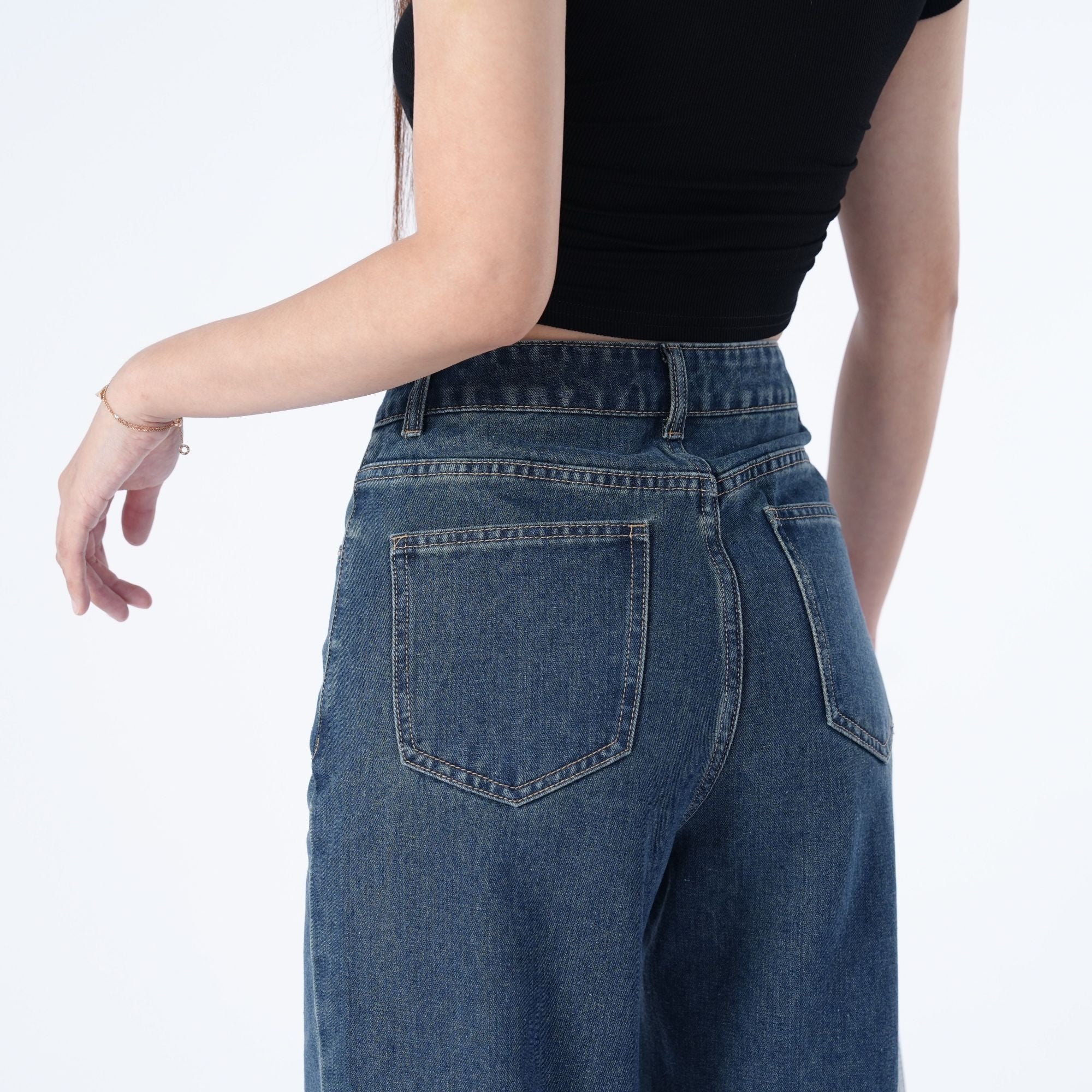 Benimeria-Women's High-waisted straight legjeans Baggy blue retro blocker skinny patch work niners
