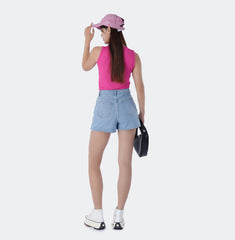 Benimeria-Women's High-waisted Notched Hem Skirts Y2K Style Denim Skorts