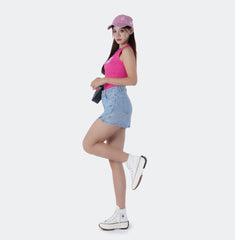 Benimeria-Women's High-waisted Notched Hem Skirts Y2K Style Denim Skorts
