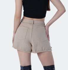 Benimeria-Women's High-waisted Notched Hem Y2K Style Denim Skorts