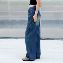 Benimeria-Womens High Waist Fashionable Solid Color Wide Leg Denim Pants