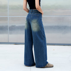 Benimeria-Womens High Waist Fashionable Solid Color Wide Leg Denim Pants
