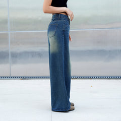 Benimeria-Womens High Waist Fashionable Solid Color Wide Leg Denim Pants
