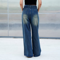 Benimeria-Womens High Waist Fashionable Solid Color Wide Leg Denim Pants