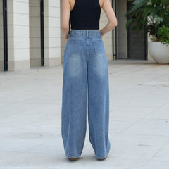 Benimeria-Womens High waist Jeans Slant Pocket Wide Leg Denim Pants