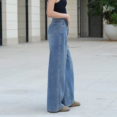 Benimeria-Womens High waist Jeans Slant Pocket Wide Leg Denim Pants